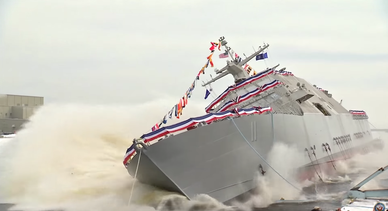 Watch a NewlyChristened Navy Ship Make Its First Triumphant Splash