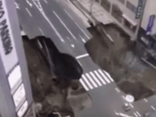 Mammoth Sinkhole Swallows Streets in Japan