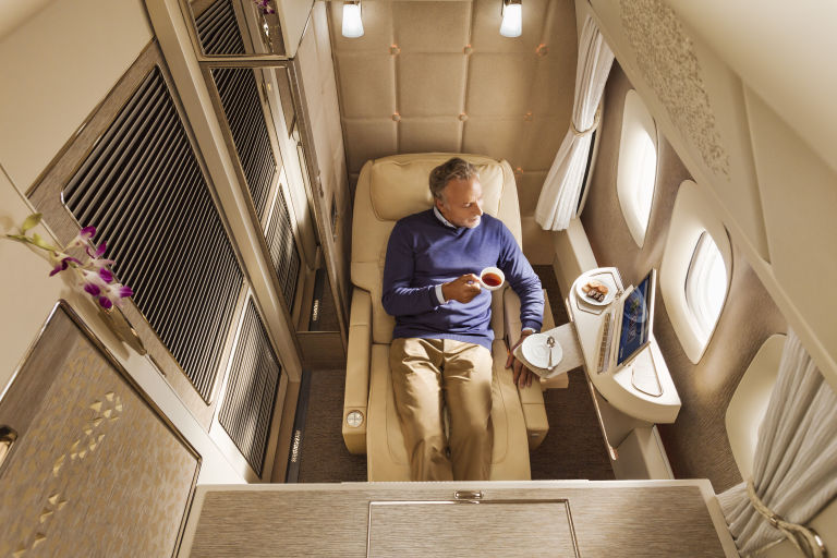 Reclining in zero-gravity inside the private suite, hopefully without any turbulence.
